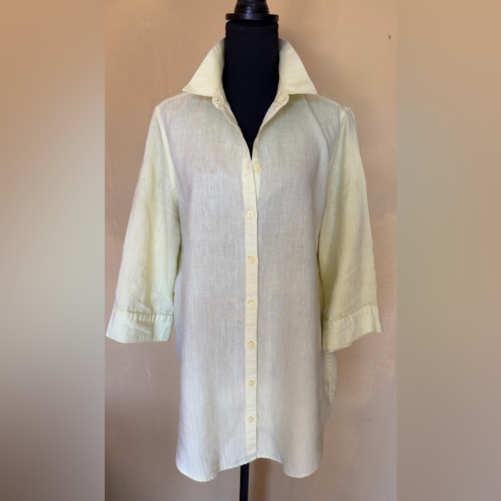 Chico's Soft Yellow No-Iron Linen Shirt